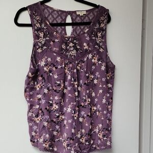 Floral Lace Trim Sleeveless Blouse